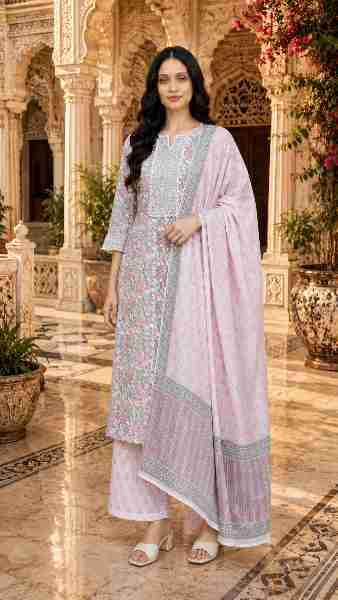 Women's Cotton Block Printed Floral Straight Kurta Set